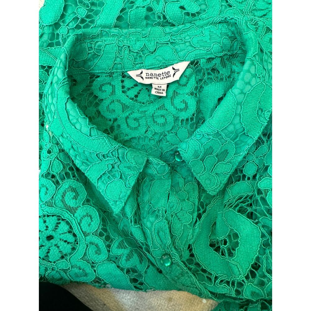 NANETTE Nanette Lepore Green Lace Blouse - Emerald Isle - Picture 3 of 15